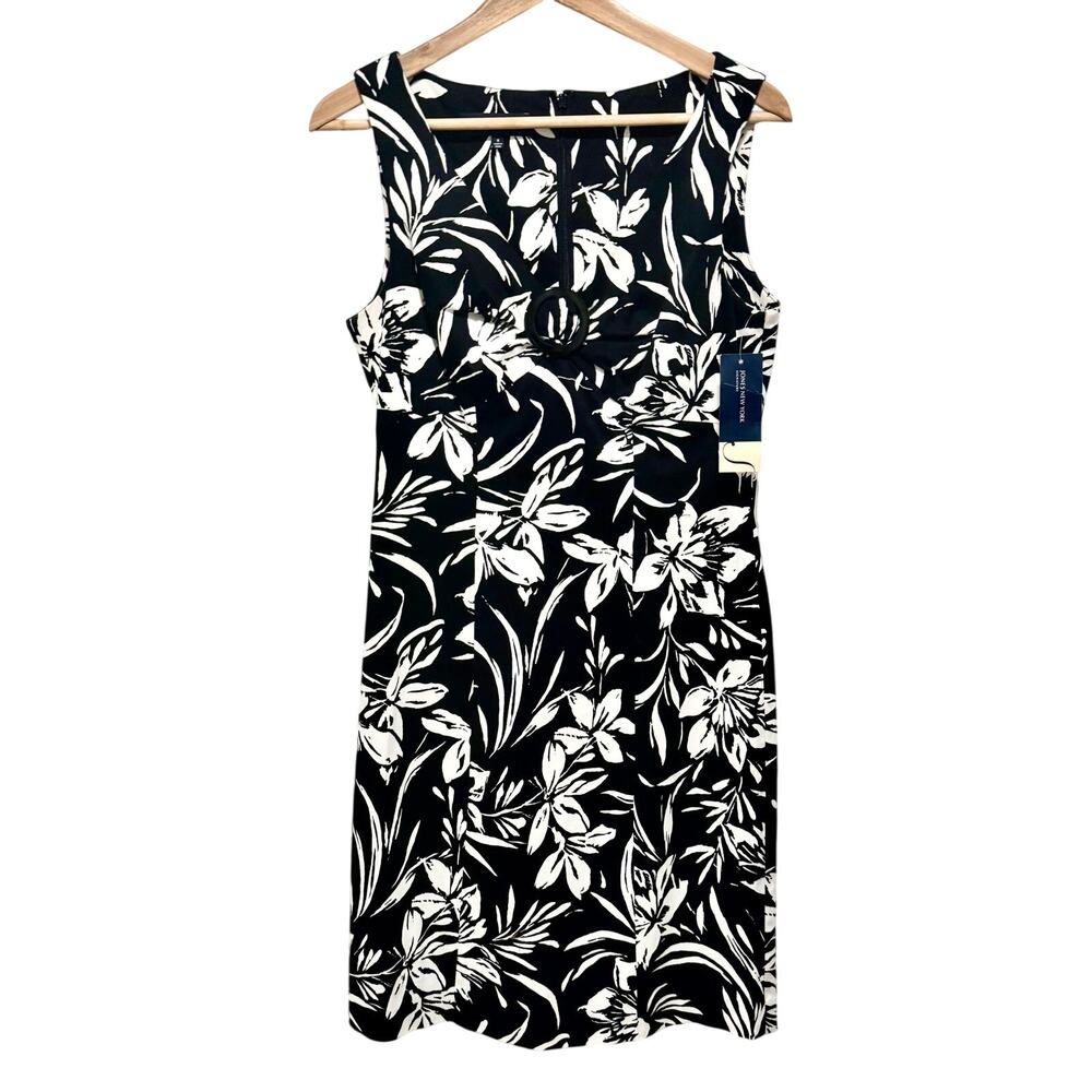 Jones New York Signature Black & White Classic Floral Sheath Dress Size 6 NWT